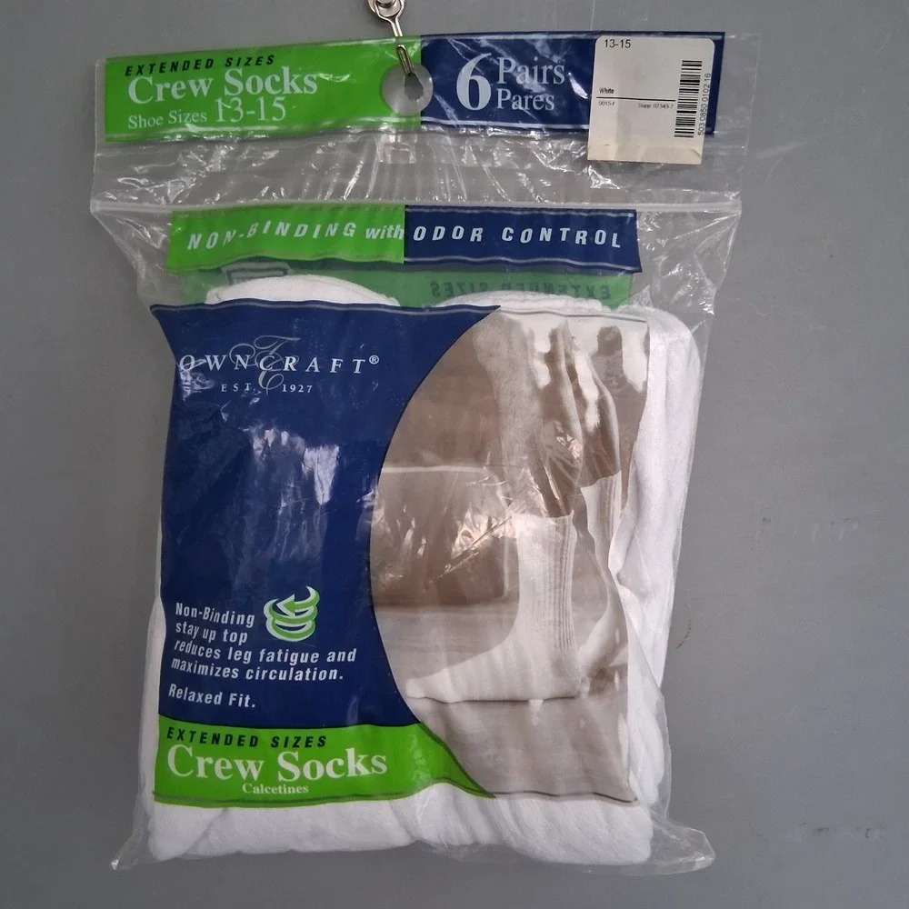 Vtg NOS JCP Towncraft Mens Extended Sz 13-15 Crew Socks 6 Pr White NEW Deadstock